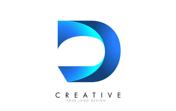 D Letter Logo Design with 3D and Ribbon Effect and Blue Gradient.