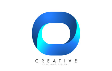 O Letter Logo Design with 3D and Ribbon Effect and Blue Gradient.