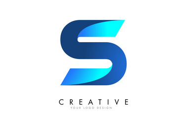 S Letter Logo Design with 3D and Ribbon Effect and Blue Gradient.