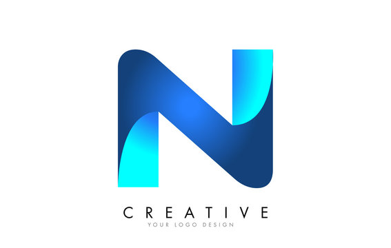 N Letter Logo Design with 3D and Ribbon Effect and Blue Gradient.