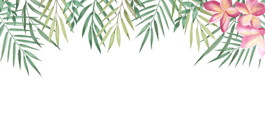 Fototapeta premium Akwarela tropikalna karta kwiatowy. Rama tło romantyczny ślub. Naturalny design.