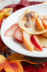 Apple Crepes with Salty Date Caramel Sauce