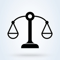 Balance icon in line style. Justice scale, legal equality, law symbol. Business concept. Trade-off between money and time, or work and life.