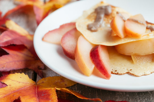 Apple Crepes with Salty Date Caramel Sauce