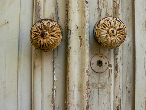Lock detail on old wooden door
