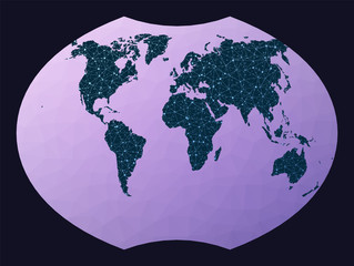 World map with nodes. Ginzburg VI projection. World network map. Wired globe in Ginzburg 6 projection on geometric low poly background. Neat vector illustration.