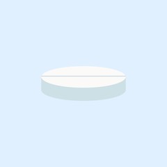 Round white pill in flat style isolated on blue background. 3d Vector illustration.Sign traditional cure for the virus or the common cold.