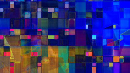 rendu numérique d'une composition géométrique, abstraite rythmée par les couleurs et faisant partie d'une longue série
