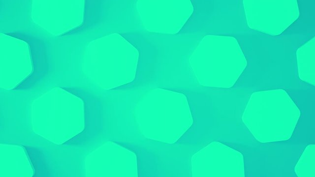 Abstract 3D mint hexagon rotating around. Animation shapes background. 4k render footage. Seamless loop.