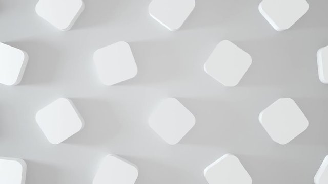 Abstract 3D white cubes rotating around. Animation shapes background. 4k render footage. Seamless loop.