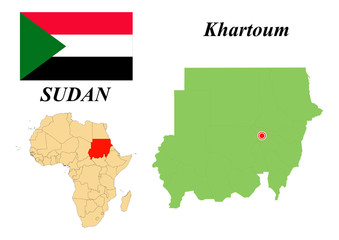 Fototapeta premium Republic of Sudan. The Capital Is Khartoum. Flag of Sudan. Map of the continent of Africa with country borders. Vector graphics.