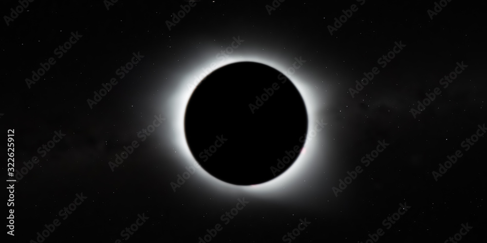 Wall mural the total solar eclipse, view from outer space with stars of galaxy background, wide banner . elemen