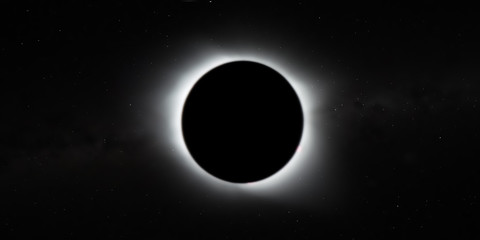 the total solar eclipse, view from outer space with stars of galaxy background, wide banner . elements of this image furnished by nasa