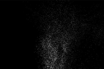 White Grainy Texture Isolated On Black Background. Dust Overlay. Light Coloured Noise Granules. Snow Vector Elements. Digitally Generated Image. Illustration, Eps 10.