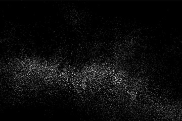 Fototapeta na wymiar White Grainy Texture Isolated On Black Background. Dust Overlay. Light Coloured Noise Granules. Snow Vector Elements. Digitally Generated Image. Illustration, Eps 10.
