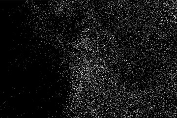 White Grainy Texture Isolated On Black Background. Dust Overlay. Light Coloured Noise Granules. Snow Vector Elements. Digitally Generated Image. Illustration, Eps 10.