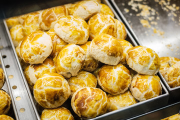 Crispy bread bun or Hong Kong`s hot cross buns