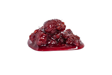 Splash of red raspberry jam on a white background
