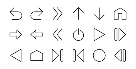 Set of line arrows, directions, arrows, contains icons such as pause, continuation, directly, to the right, Editable stroke. 480x480, On a white background, Vector illustration.