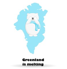 Melting glaciers of Greenland. The island of Denmark. Global warming. Changing of the climate. Map of Greenland on a white background..