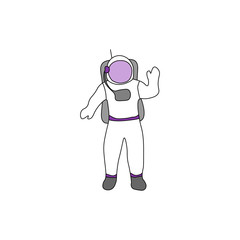 Cosmonaut astronaut saying Hi. Colorful outline on white background. Picture can be used in greeting cards, posters, flyers, banners, logo, further design etc. Vector illustration. EPS10