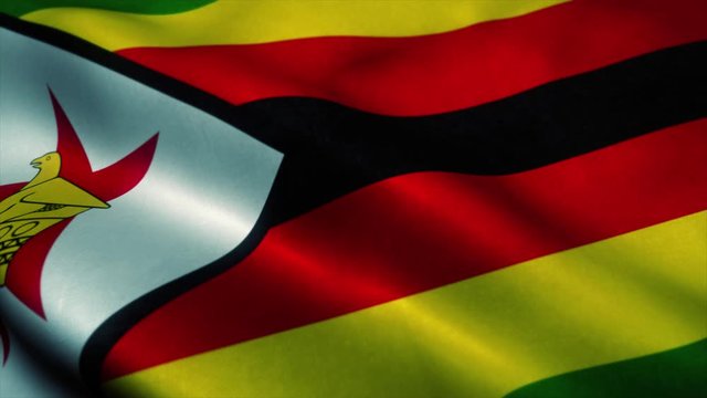 Zimbabwe flag waving in the wind. National flag of Zimbabwe. Sign of Zimbabwe seamless loop animation. 4K