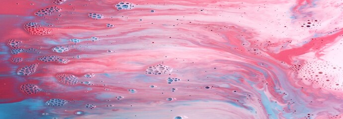 Blue-white-pink marble abstract background. Natural stone texture. Acrylic paint flows freely and...