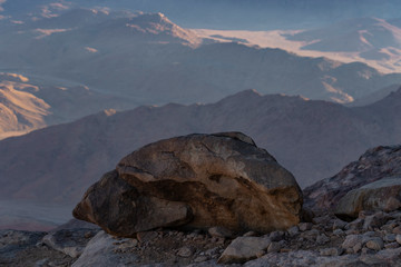 Egypt. Mount Sinai in the morning at sunrise. (Mount Horeb, Gabal Musa, Moses Mount). Pilgrimage place and famous touristic destination.