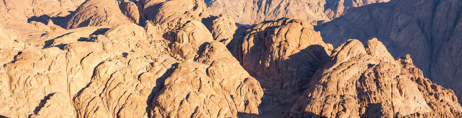 Egypt. Mount Sinai in the morning at sunrise. (Mount Horeb, Gabal Musa, Moses Mount). Pilgrimage place and famous touristic destination.