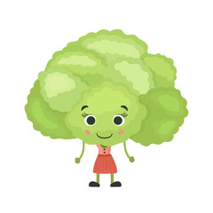 Vector cartoon character of broccoli - pretty girl