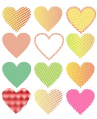 collection of halftone hearts in cheerful colors, vector design elements
