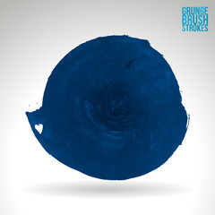 Blue brush stroke and texture. Grunge vector abstract hand - painted element. Underline and border design.