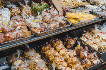  Biscuits, nuts and snacks for sale on street food market