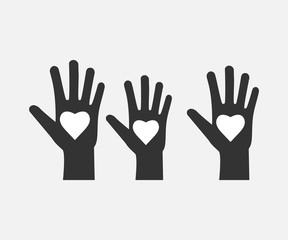 Charity, hand, volunteer icon. Vector illustration, flat design.
