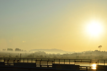 Obraz premium Morning atmosphere at Khao Yai in Thailand, red light in the morning