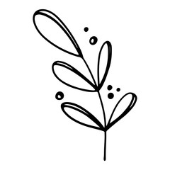 Digital illustration doodle outline one twig with owl leaves. Print for stickers, posters, banners, invitations, business, fabrics and clothes.