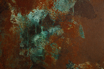 The surface of the old rusty metal with the effect of old paint and scuff