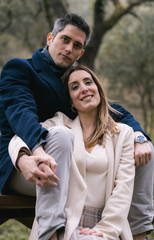 Fototapeta premium Young couple posing in the wild nature 