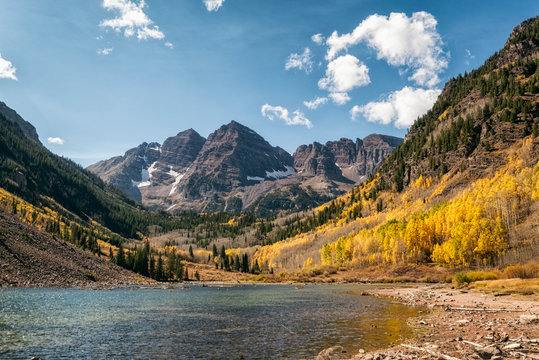Maroon Bells Mountains in the Maroon Bells-Snowmass Wilderness - Powered by Adobe