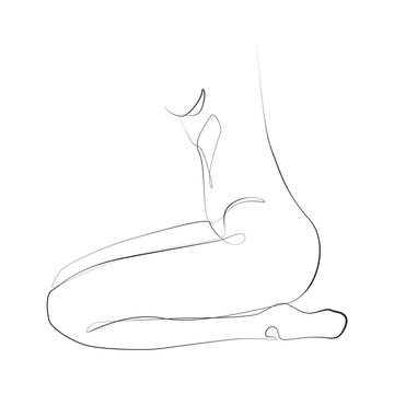 recommend clip art: Nude woman sitting on her knees one line drawing on white isolated background. Vector illustration 