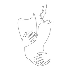 Naked woman standing back one line drawing on white isolated background. Vector illustration 