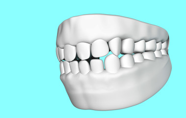 Jaw, cast of teeth, human teeth. Dentistry, periodontist. 3D-rendering