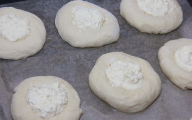 the fluffy bun cheese close-up, concept of Breakfast