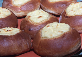 the fluffy bun cheese close-up, concept of Breakfast