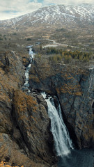 Nature and landscape of Norway, canyon waterfall panorama Voringfossen