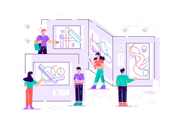 People regarding creative artworks or exhibits