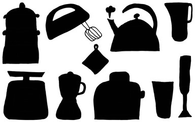 Set of food and kitchen icons. The contour collection of culinary icons. For advertising, Internet, banner, menu