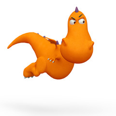 baby dragon cartoon flying with a dubius face in a white background