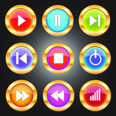 Set of Media Player Icons in circle shape and many colors