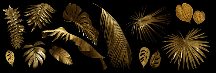 Tropical leaves gold and black, can be used as background - 322637330